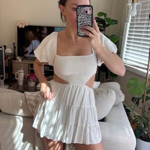 White Puff Sleeve Cutout Dress